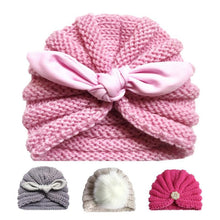 Load image into Gallery viewer, Handmade Knitted Winter Baby Hat for Girls Candy Color Enfant Baby Beanie Turban Hats Newborn Baby Cap
