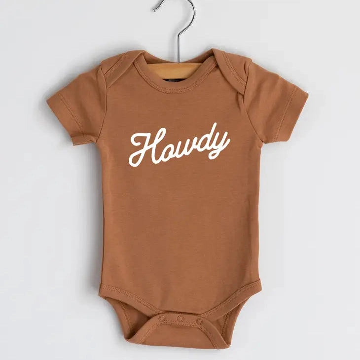 Howdy Modern Organic Baby Bodysuit • Camel Outfit