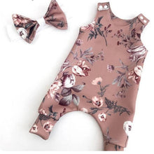 Load image into Gallery viewer, Floral Newborn Baby Girls Sleeve less Printed Rompers Jumpsuit Headband Clothes Sets Outfits For Baby Girls With Bow
