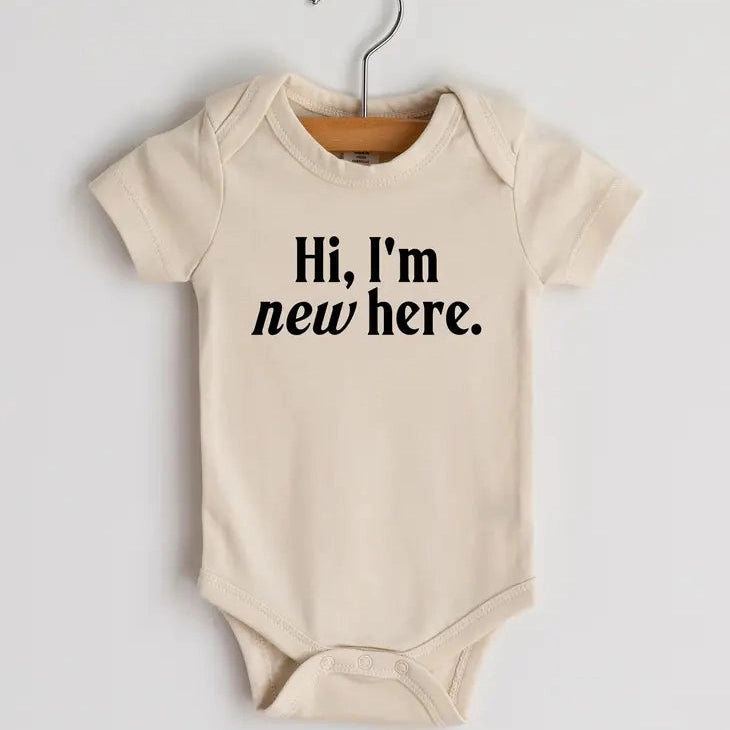 Hi I'M New Here Modern Organic Baby Bodysuit • Cream Outfit