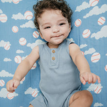 Load image into Gallery viewer, Organic Bamboo Cotton Muslin Crib Sheet in Baseballs in the Sky
