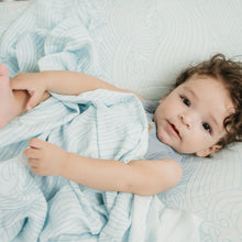 Load image into Gallery viewer, Organic Bamboo Cotton Muslin Swaddle Blanket in Crashing Sea Waves
