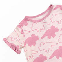 Load image into Gallery viewer, Pink Short Sleeve Ruffle Triceratops Sleep Set
