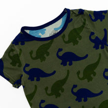 Load image into Gallery viewer, Bamboo Short Sleeve Pajama Set with a Green Dinosaur Print
