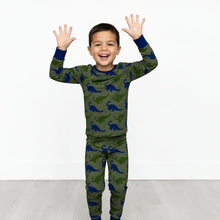 Load image into Gallery viewer, Bamboo Long Sleeve Pajama Set with a Green Dinosaur Print
