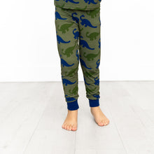 Load image into Gallery viewer, Bamboo Long Sleeve Pajama Set with a Green Dinosaur Print
