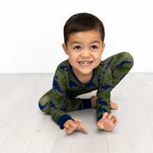 Load image into Gallery viewer, Bamboo Long Sleeve Pajama Set with a Green Dinosaur Print
