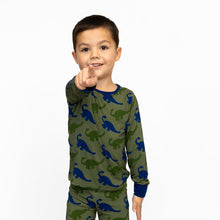 Load image into Gallery viewer, Bamboo Long Sleeve Pajama Set with a Green Dinosaur Print
