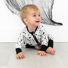 Load image into Gallery viewer, Black Trim Halloween Zip Onesie
