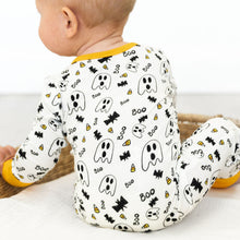 Load image into Gallery viewer, Orange Trim Halloween Zip Onesie
