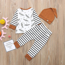Load image into Gallery viewer, Modern Newborn Baby Boy Clothes Feather T shirt Tops Strip Pants Set For Kids
