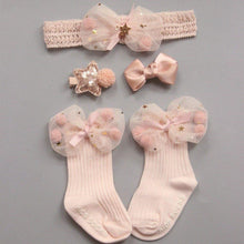 Load image into Gallery viewer, 4PCS/SET Newborn Baby Girl Socks Ankle Princess Anti Slip Socks+Headband+Hair Pin For Baby
