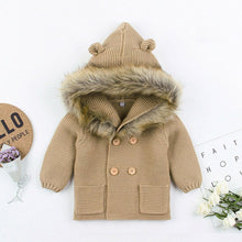 Load image into Gallery viewer, Modern Luxury Winter Warm Newborn Baby Boy Girl Knit Hooded Coat Fur Collar Jacket Clothes FOr Boys and Girls

