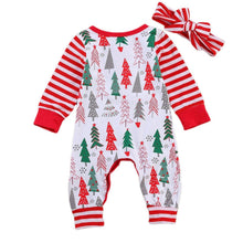 Load image into Gallery viewer, Newborn Baby Girls Boys Christmas Rompers Headband Jumpsuits 2pcs Santa Tree Print New Year Baby Romper
