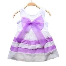 Load image into Gallery viewer, Luxury Summer Fashion Purple Stripe Round Neck Sleeveless Chiffon Dresses for baby Girls With Big Bow
