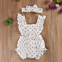 Load image into Gallery viewer, Newborn Baby Girls Ruffles Romper  Backless Flower Sun suit Jumpsuits With Headband In Luxury Floral Design
