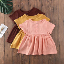 Load image into Gallery viewer, Kids Summer Cotton Linen Dress with Plain Short sleeve  Party A-line dress For Small Girls 1-3 Years

