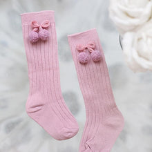 Load image into Gallery viewer, Luxury Modern Autumn Winter Baby Children Cherry Hair Ball Knee High Socks. Kid Cherry Knitted Sock For Kids
