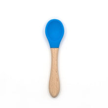 Load image into Gallery viewer, 2PCS  Bamboo Training Spoons Organic Soft Baby Feeding Silicone Tip Spoon Scoop Easy Grip Handle Toddlers Infant Gifts For Parents And Baby Boys Or Girls
