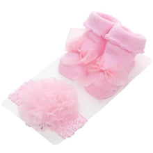 Load image into Gallery viewer, Princess Colorful Lace Baby Socks Bow Cute Baby Bowknot Warm Socks And Hair Band Set Stylish Design For Baby Girls
