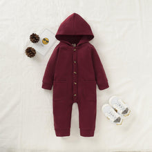 Load image into Gallery viewer, Newborn Clothing Solid Long Sleeve Hooded Button Pockets Romper Winter Warm Jumpsuit for Girls and Boys
