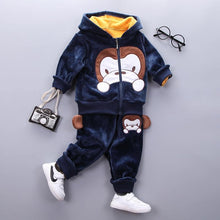 Load image into Gallery viewer, Baby Clothes Winter Thick And Warm Three-piece Cartoon Bear And Fox Printed Sweater Hooded Baby Girl Clothing Set Sweater and Pants
