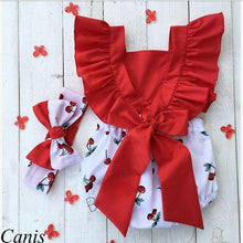 Load image into Gallery viewer, Newborn Baby Girl Clothes Ruffle Backless Cherry Romper  Headband Outfit Baby Girl Summer Clothes In Modern New Style
