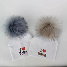 Load image into Gallery viewer, Newborn Cotton Hats Baby Pom Pom Childre Infant Hats For BabY Boys and Girls Wth Printed "I love mama " and " Design
