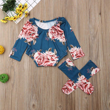 Load image into Gallery viewer, Newborn Baby Girls Floral Clothes Spring Autumn Long Sleeve Romper Warm Leg Socks Outfits Romer and Jumpsuit For Kids With Socks in Floral Design
