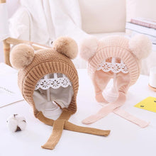Load image into Gallery viewer, Handmade Modern Trend Winter  Christmas Knitted Baby Hat Cute Double Pompom Infant Baby Boy Girl Cap Ear Protection Hats Kids Children Cap
