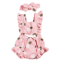 Load image into Gallery viewer, Newborn Baby Girls Ruffles Romper  Backless Flower Sun suit Jumpsuits With Headband In Luxury Floral Design

