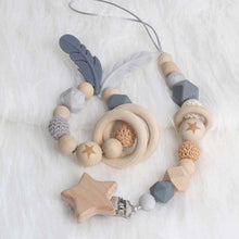 Load image into Gallery viewer, Modern Wood Pacifier Clip Chain Holder Nipples Pacifier Clips Pacifier Teether Teething Toy Cartoo Wooden Bracket For Pacifier For Kids
