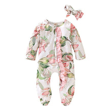 Load image into Gallery viewer, Modern Interesting Luxury Floral Newborn Baby Girl Clothes Infant Baby Girl Footed Full Sleeve Outfit Romper Jumpsuit With Big Bow In Modern Design
