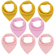 Load image into Gallery viewer, 8PCS/SET Comfortable Colorful 100% Organic Cotton Adjustable Snaps Bandana Saliva Bibs For Baby Boys &amp; Girls Kids
