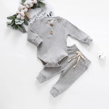 Load image into Gallery viewer, Infant Newborn Baby  Spring Autumn Ribbed Solid Clothes Sets Long Sleeve Bodysuits , Elastic Pants 2PCs
