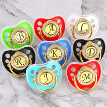 Load image into Gallery viewer, Modern Luxury Diamond Initials Letter Rhinestone Black Baby Pacifier/ Nipple For Baby Boys and Baby Girls Kids
