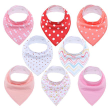Load image into Gallery viewer, 8PCS/SET Comfortable Colorful 100% Organic Cotton Adjustable Snaps Bandana Saliva Bibs For Baby Boys &amp; Girls Kids
