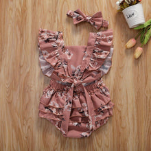 Load image into Gallery viewer, Baby Summer Clothing Infant Newborn Baby Girl Floral Romper Sleeveless Ruffled Jumpsuits With Headband
