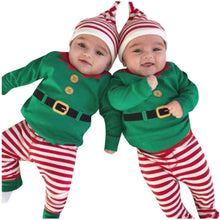 Load image into Gallery viewer, Modern Luxury Christmas Print Long Sleeve Striped Plaid Romper Pants Hat 3pcs For Baby Boys Girls
