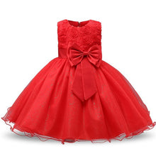 Load image into Gallery viewer, Luxury Modern Designer Baby Girls Flower Gowns Baptism Princess tutu Birthday Dress WIth Big Bow On Back
