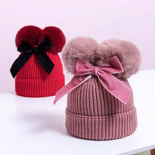 Load image into Gallery viewer, Luxury Modern Elegant New Girls Double Pompom Knitted Hat Warm Thicker Beanie Cap for Baby Girls In Winter elegant New Year Design
