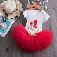 Load image into Gallery viewer, Luxury Modern Baby Girl First 1st Birthday Party Dress Cute Pink Tutu Cake Outfits For Birthday Party with Big Bow And Unicorn Design
