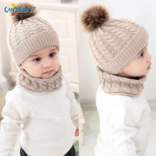 Load image into Gallery viewer, Trend New Toddler Hat Baby Girls and Boys Winter Warm Knitted Wool Hemming Hat Beanie Cap and Warm Scarf
