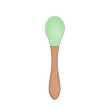 Load image into Gallery viewer, 2PCS  Bamboo Training Spoons Organic Soft Baby Feeding Silicone Tip Spoon Scoop Easy Grip Handle Toddlers Infant Gifts For Parents And Baby Boys Or Girls
