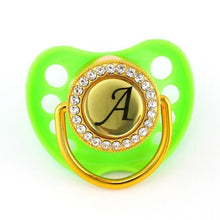 Load image into Gallery viewer, Modern Luxury Diamond Initials Letter Rhinestone Black Baby Pacifier/ Nipple For Baby Boys and Baby Girls Kids

