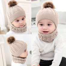 Load image into Gallery viewer, Trend New Toddler Hat Baby Girls and Boys Winter Warm Knitted Wool Hemming Hat Beanie Cap and Warm Scarf
