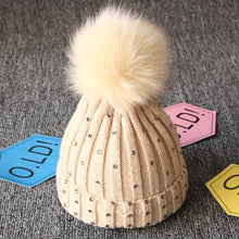 Load image into Gallery viewer, Fashion TrendBaby Girls Lovely Winter Warm Fur kintted Pompom Beanies Cap For Winter In Elegant Style
