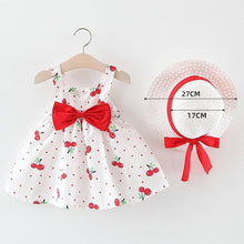 Load image into Gallery viewer, Luxury Modern Baby Girls Dresses With Hat 2pcs Clothes Sets Kids Clothes Baby Sleeveless Dress Print Floral Fruit Design Style
