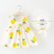 Load image into Gallery viewer, Luxury Modern Baby Girls Dresses With Hat 2pcs Clothes Sets Kids Clothes Baby Sleeveless Dress Print Floral Fruit Design Style
