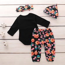 Load image into Gallery viewer, Halloween Clothing Newborn Infant Pumpkin Romper Floral Trousers Hat Headband 4pcs Set For Girls

